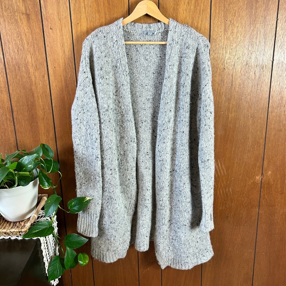 COS Grey Speckled Wool Blend Oversized Open‎ Front Cardigan Thumbhole Sleeves S